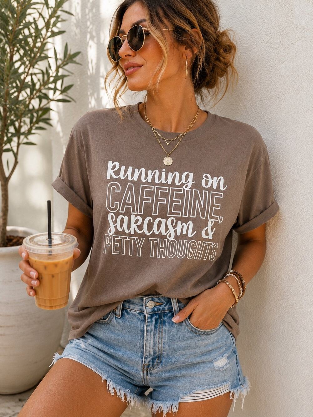 Bella Canvas Caffeine Sarcasm Petty Thoughts Graphic Tee S